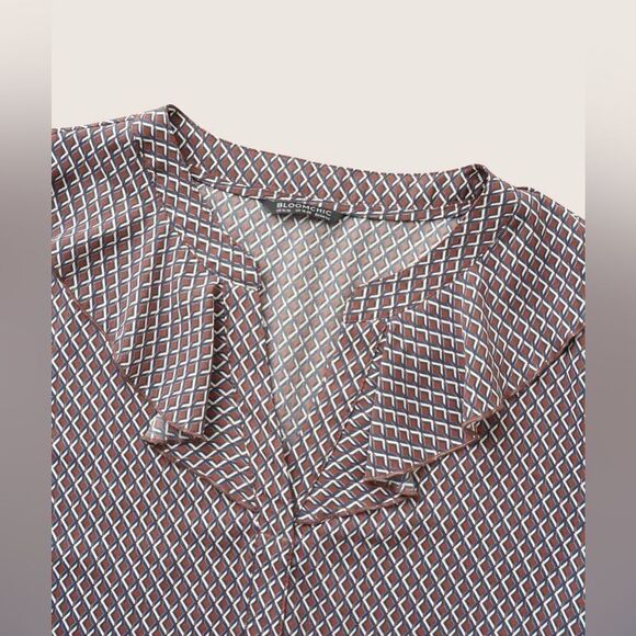 Gingham Ruffle Trim Tab Sleeve Blouse - Picture 8 of 10